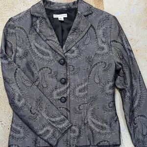 Pendleton Wool Gray Silver Black Metallic Tapestry Paisley Suit Jacket Size 8